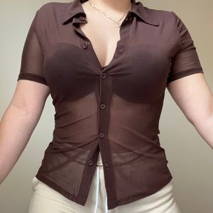 Brown sheer blouse. Size medium.